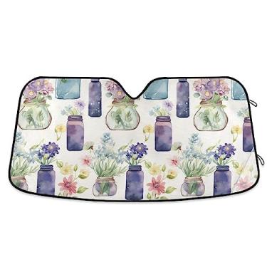 Imagem de Buquê de vaso roxo aquarela para-sol para carro, protetor solar para carro, caminhão, SUV, acessórios de carro de verão
