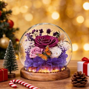 Imagem de MR MIRYE Entrega de flores: flores preservadas cúpula de vidro durável flor verdadeira, adequada para aniversário, presentes de dia dos namorados