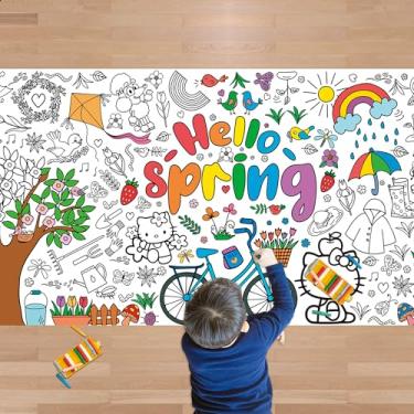 Imagem de JXSDWANG Toalha de mesa gigante de primavera, artesanato de primavera para crianças - 182 x 76 cm, faixa de colorir de papel, jogos, atividades, presentes, decorações de festa
