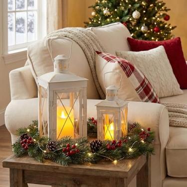 Imagem de TRIROCKS Conjunto de 2 lanternas decorativas de 30 cm e 20 cm com suporte de vela de metal alto perfeito para decoração de casa, pátio, sala de estar, festas, eventos, mesa, ambientes internos e