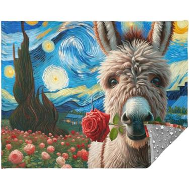 Imagem de TSENQUE Cobertores e mantas personalizadas com flores rosas, burro, noite estrelada, 178 x 139,7 cm, cobertor quente e macio do mundo, cobertores quentes e chiques