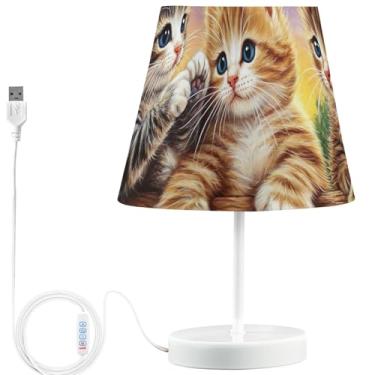 Imagem de TSENQUE Candeeiros de mesa de cabeceira USB engraçados personalizados, reguláveis, fofos, gatinhos, balanço, candeeiro de cabeceira, mesa de cabeceira LED quente para quarto de crianças