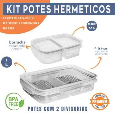 Imagem de Kit 2 Potes Hermético Porta Frios 2 Divisorias Com Travas Cesto Escorr