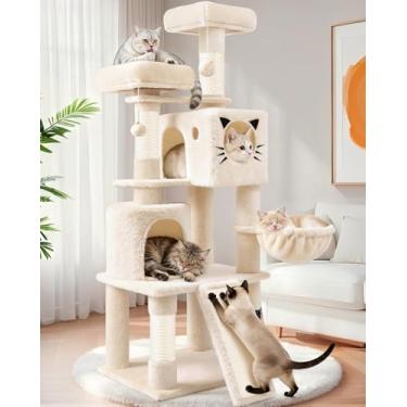 Imagem de PURRLATO Torre de árvore grande com vários níveis de 167 cm para gatos/gatinhos internos, torre para gatos Mordern com postes para arranhar sisal, condomínios e rede, poleiros, rampa para escalada