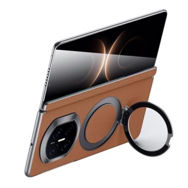Imagem de POYUFRG Capa magnética para Huawei Mate X7, capa fina de couro genuíno de negócios com dobradiça completa com suporte de anel de metal, capa à prova de choque, marrom, Mate X7