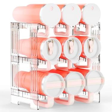 Imagem de Yieach Organizador empilhável de garrafas de água para Yeti de 1,134 g, organizador de copos Stanley, compartimento maior, organizador de garrafa de água e copo de 3 camadas para armários de cozinha