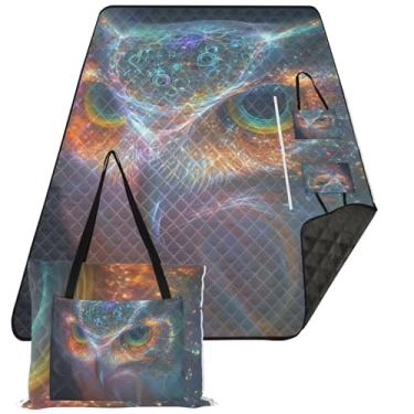 Imagem de TSENQUE Manta de praia impermeável com estampa de animal com rosto de coruja colorida à prova de areia, tapete de acampamento infantil estampado para grama, cobertor de piquenique dobrável, fofo, 203