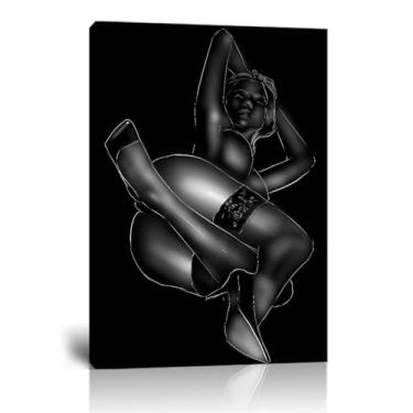 Imagem de HJL Art Arte de parede em tela sexy para quarto apartamento bar hotel decoração de casa mulher e homem pôsteres fotos preto e branco pinturas emolduradas prontas para pendurar (30,5 cm C x 40,6 cm L)