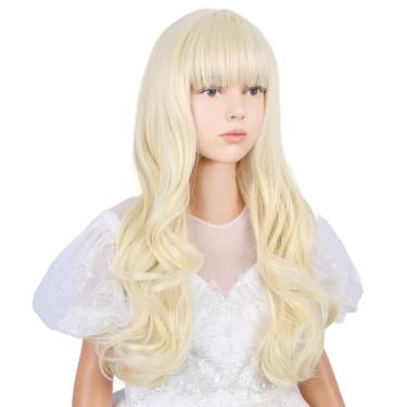 Imagem de WAVELNM Peruca infantil loira clara, ondulada, cacheada, loira, longa, com franja, para meninas