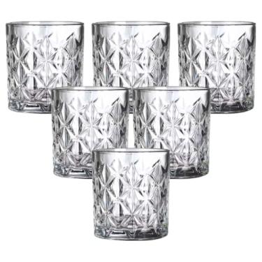 Imagem de Taças de Vidro Decorativas, Conjunto com 6, Design Geométrico em Relevo, Cor Azul Iridescente (Copo de Whisky 270ml)