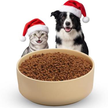 Imagem de P-ZOONPE Tigela de cerâmica para cães, tigelas de ração para animais de estimação de 1,8 g, tigela de comida e água para cães de raças médias e grandes, pode ser lavada na lava-louças (amarelo marrom