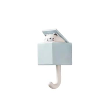 Imagem de Gancho adesivo criativo, ganchos fofos para animais de estimação para casaco, cachecol, chapéu, toalha, chave, bolsa, gancho utilitário de gato para decorações de pendurar na parede (gato cinza-azul)