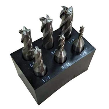 Imagem de LLDSIMEX Conjunto De 6 Peças Fresa Corte Central Com 4 Ranhuras Ponta Única, 1/8", 3/16", 1/4", 5/16", 3/8", 1/2" Haste 3/8" E Suporte Plástico