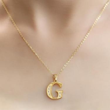 Imagem de Colar banhado a ouro 14 k feminino com nome delicado CZ inicial colares com corrente de aço inoxidável, one size, Aço inoxidável, Sem Pedra Preciosa