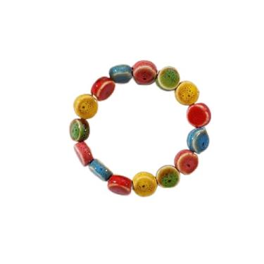 Imagem de Pulseira de contas de cerâmica feminina, joia de porcelana trançada feita à mão com contas de esmalte floral, presente estilo chinês Boho, Medium, Cerâmica, não