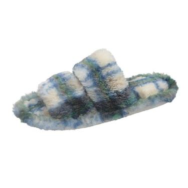 Imagem de Pantufas femininas xadrez de inverno para uso doméstico, sola grossa, retrô, xadrez, outono, sapatos femininos aconchegantes para uso doméstico, Verde, 34