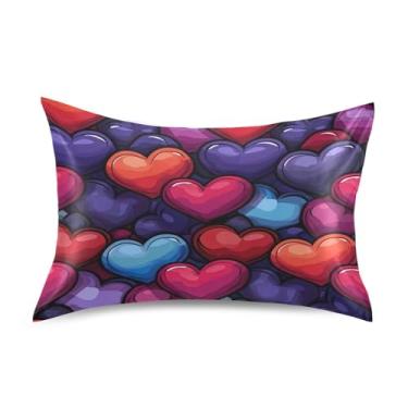 Imagem de ATTX Fronha de cetim com estampa de corações de amor coloridos com fecho de envelope, macia e refrescante para cabelo e pele, tamanho Queen 50 x 76 cm (3)