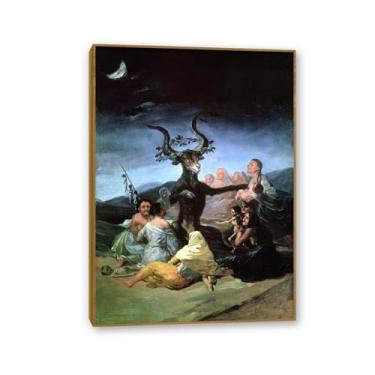 Imagem de Arte de parede Francisco Goya, The Witches' Sabbath, impressão em tela famosa reprodução de pinturas a óleo abstratas imagem emoldurada para decoração de casa moldura de madeira teca 100 x 70 cm (39 x