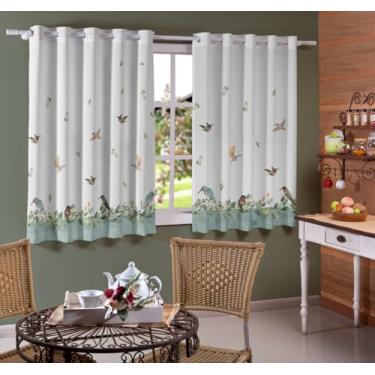 Imagem de Cortina Cucina Pássaros sem Forro 2,80m x 1,50m Delicadeza e Natureza para sua Cozinha.
