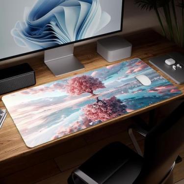 Imagem de Tapete de mesa de árvore de couro, mouse pad de arte colorida grande teclado de computador para jogos mousepad à prova d'água protetor e capa de mesa, tapete de mouse decorativo de couro PU para