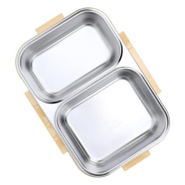 Imagem de GLOGLOW Lancheira de Aço Inoxidável Com Suporte para Refeições, Material 304, Dois Compartimentos, Capacidade de 1,2L, Portátil, Segura para Máquina de Lavar Louça, para Estudantes e Funcionários de