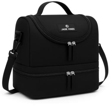 Imagem de Bolsa Térmica para Marmita com 2 Compartimentos, Alça Ajustável, Ideal para Trabalho, Academia, Escola, Preta (Preto)