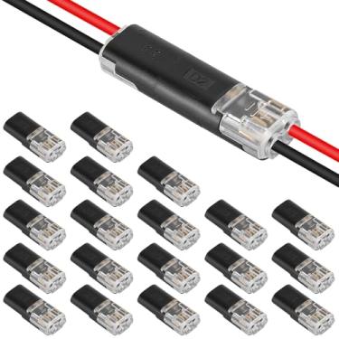 Imagem de Conector plug-in de fio duplo de 20 peças com fivela de trava, conectores de fita de luz LED de 2 pinos, para fitas de luzes de artesanato, conectores de fita de LED conector de fio de baixa tensão