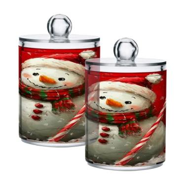 Imagem de xigua Pacote com 2 suportes para bonecos de neve de Natal para bolas de algodão, cotonete – Frasco de plástico de boticário transparente e versátil para armazenamento de maquiagem de banheiro