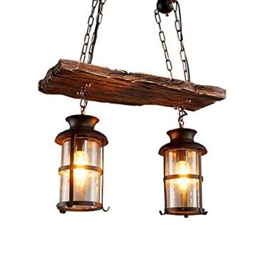 Imagem de Lustre pendente vintage industrial E27 em madeira para hall de entrada, sala de estar, bar, restaurantes, cafés e clubes. Luminária de teto decorativa com altura ajustável para uso interno e