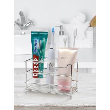 Imagem de Suportes de escova de dentes para banheiro, organizador de acessórios de banheiro de aço inoxidável com 5 compartimentos, suporte de escova de dentes elétrico, organizador de pasta de dente, prata