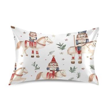 Imagem de Blueangle Fronha de cetim com personagens Quebra-Nozes de Natal para cabelo e pele, fronha de seda, tamanho Queen (50,8 x 76,2 cm) - Capas de almofada de cetim refrescantes com fecho de envelope (675)