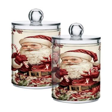 Imagem de xigua Pacote com 2 lindos suportes de Natal para bolas de algodão, cotonete – Frasco de plástico de boticário de armazenamento versátil transparente de 400 ml para banheiro e organização de