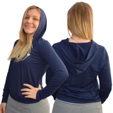 Imagem de Blusa Feminina Fitness Manga Longa Capuz Dryfit Academia Proteção Uv50