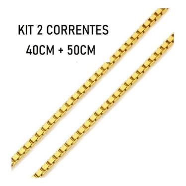 Imagem de Kit 2 Correntes Veneziana 40cm 50cm Cordão Colar Em Ouro 18k - AEA Car