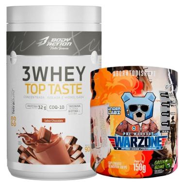 Imagem de Kit Whey Protein 3W Chocolate + Pré-Treino Warzone UnderLabz-Unissex
