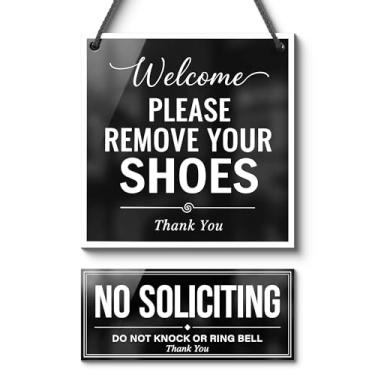 Imagem de 2 unidades de acrílico, remova seus sapatos e não solicite sinais, decoração transparente fácil de ler para casa, escritório, Airbnb (preto)