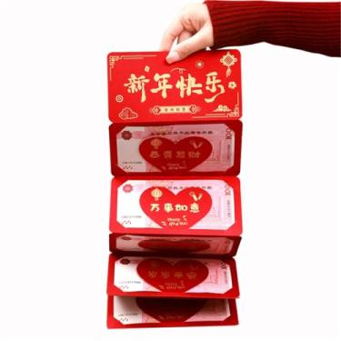 Imagem de Feliz Ano Novo 2025 da Serpente Envelope Vermelho de Dobragem Criativo Presente Alto- Papel Exquisito Único Padrões Claros Boa Sorte Riqueza Prosperid