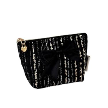 Imagem de Bolsa de moedas Bow – Mini bolsa de armazenamento chique para batom, chaves e fones de ouvido, carteira leve com zíper para mulheres, Preto