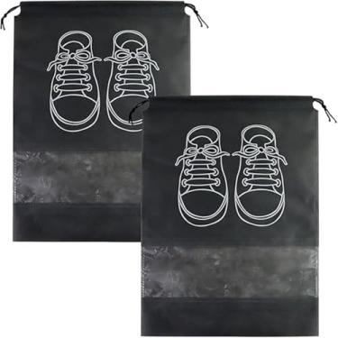 Imagem de Pacote com 2 sacos de armazenamento de sapatos respiráveis com cordão organizadores essenciais para viagem casa armário academia, Preto, 14.1x10.4 in, Simples