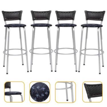 Imagem de Kit 4 Banco Banqueta Alta Estrutura Prata Balcão Bar Área Gourmet Ilha