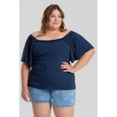 Imagem de Blusa Plus Size Ombro a Ombro Detalhe Renda Decote - Serena, G2, Marin