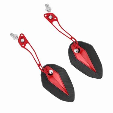 Imagem de Vroomoto Par 8mm 10mm Universal Moto Scooter Motocicleta Espelho Retrovisor Espelhos Laterais Retrovisores, Revestimento de Plástico Rígido de e Braço de Liga de Alumínio, (Vermelho)