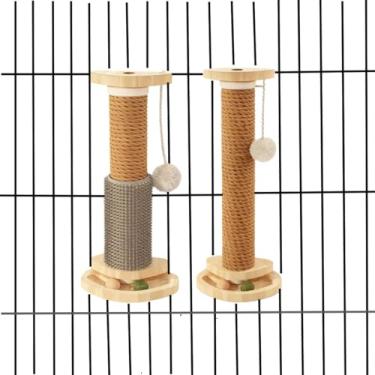 Imagem de Pacote com 2 pós arranhadores para gatos com brinquedos de bola de trilha para gaiola de gaiola, montada em gaiola com autogroomer e massageador, acessórios para cercadinho de canil