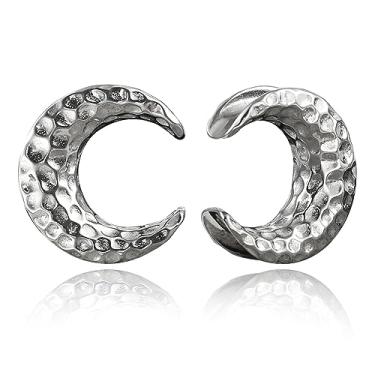 Imagem de LADEMAYH 2 plugues de selim exclusivos de aço cirúrgico para orelhas, design de meteorito/flor/listras, hipoalergênico, tamanho 0g - 2,5 cm, brincos de calibre de túneis de piercing corporal joias