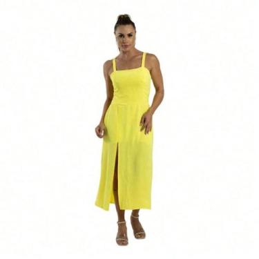 Imagem de Vestido Midi Fenda Lateral Lastex Costas Social Festa Casual Viagens -