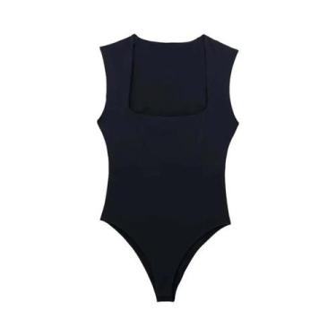 Imagem de Body Con Preto Sem Mangas - Gola Quadrada e Alças Largas - Lingerie Se