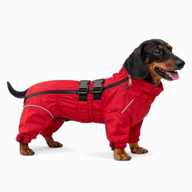Imagem de Jaqueta impermeável para cães, leve, impermeável, refletiva, segurança para cães, à prova de vento, à prova de neve, colete para cães Corgis Dachshund pequeno, médio e grande, vermelho D-M