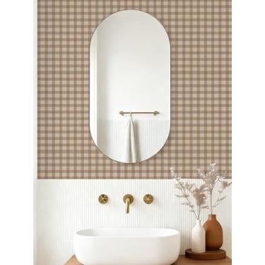 Imagem de YXTII Papel de parede xadrez descasque e cole 43 cm × 78 cm, papel de parede listrado para casa de fazenda autoadesivo removível papel de contato para quarto, prateleira de papel de parede