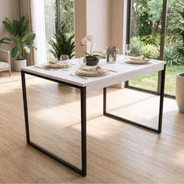 Imagem de Mesa de Jantar MDF Premium e Aço Estilo Industrial 100x60cm Ideal para Apartamento Sala de Estar ou Cozinha