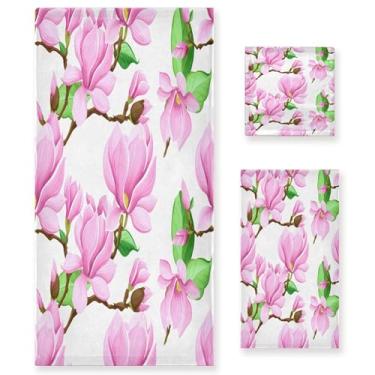 Imagem de xigua Conjunto de toalhas de banheiro de flores de magnólia absorvente toalha de banho macia de 3 peças toalha de mão toalhas decorativas para banheiro, academia, hotel, praia, piscina